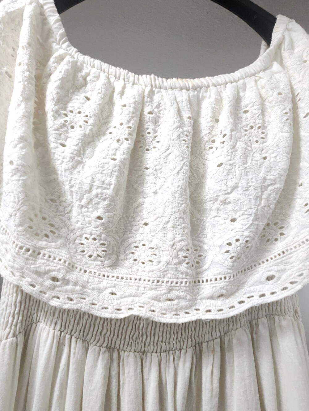NAOO Romantic Boho Eyelet Maxi Dress Smocked Off Shoulder M - Picture 7 of 13